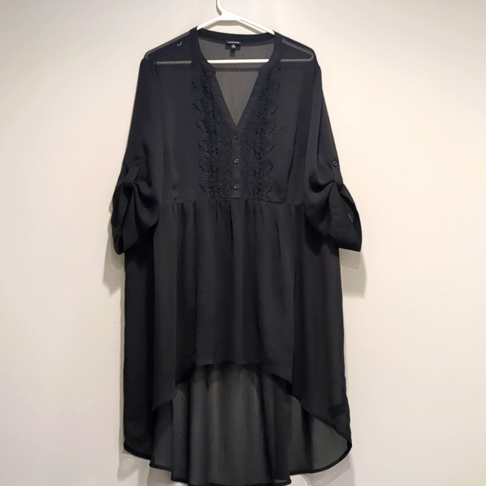 Torrid sheer high-low blouse.